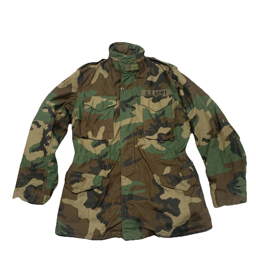 Vintage 1982 US Army M65 Field Jacket Woodland Camo Alpha Industries Medium Long